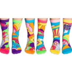 Socken Geschenkbox Hippy Go Lucky – 6 einzelne Socken mit Flower Power Motiv Gr. 39–46