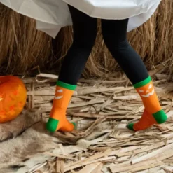 Socken Halloween Kürbis in orange Gr. 40-43 - Gesicht selbstleuchtend bei Nacht