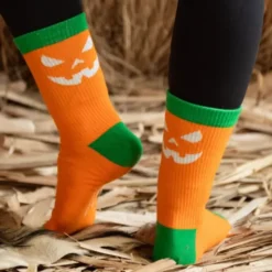 Socken Halloween Kürbis in orange Gr. 40-43 - Gesicht selbstleuchtend bei Nacht