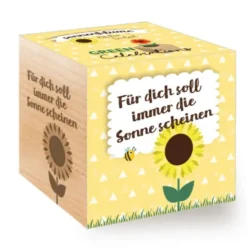 Sonnenblume im Holzwürfel - Sonne scheinen, personalisiert