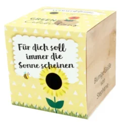 Sonnenblume im Holzwürfel - Sonne scheinen, personalisiert