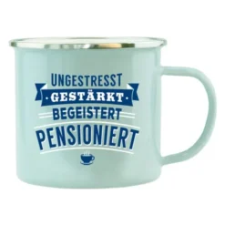 Spruchtasse Emaille - begeistert pensioniert
