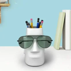 Stifteköcher mit Brillenhalter Moai - Schreibtisch Organizer - Osterinsel Kopf weiß