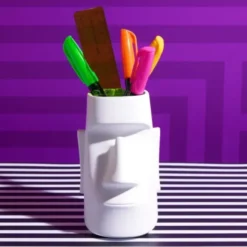 Stifteköcher mit Brillenhalter Moai - Schreibtisch Organizer - Osterinsel Kopf weiß