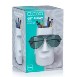 Stifteköcher mit Brillenhalter Moai - Schreibtisch Organizer - Osterinsel Kopf weiß
