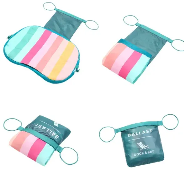 Strandkissen aufblasbar 35 x 27 cm bunt gestreift – mit Staufach & Zusatzbeutel zur Beschwerung
