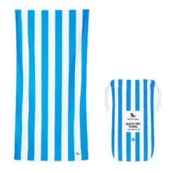 Strand- und Badetuch blau-weiß gestreift - XL Handtuch 200 x 90 cm mit Beutel, schnelltrocknend & leicht