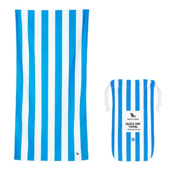 Strand- und Badetuch blau-weiß gestreift - XL Handtuch 200 x 90 cm mit Beutel, schnelltrocknend & leicht