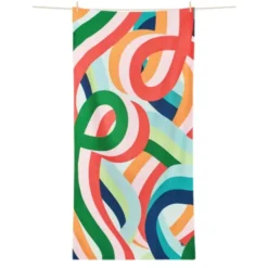 Strand- und Badetuch buntes Schlaufenmuster - XL Handtuch 200 x 90 cm mit Beutel, schnelltrocknend & leicht