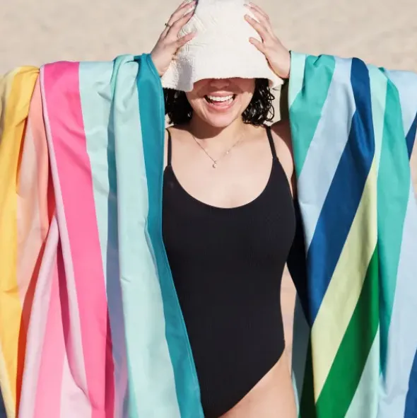 Strand- und Badetuch buntes Schlaufenmuster - XL Handtuch 200 x 90 cm mit Beutel, schnelltrocknend & leicht