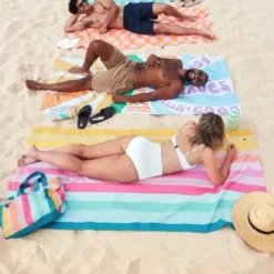 Strand- und Badetuch bunt gestreift - XL Handtuch 200 x 90 cm mit Beutel, schnelltrocknend & leicht