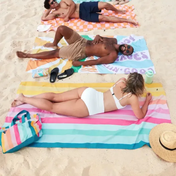 Strand- und Badetuch bunt gestreift - XL Handtuch 200 x 90 cm mit Beutel, schnelltrocknend & leicht