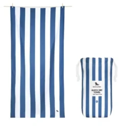 Strand- und Badetuch dunkelblau-weiß gestreift - XL Handtuch 200 x 90 cm mit Beutel, schnelltrocknend & leicht