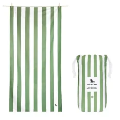 Strand- und Badetuch grün-weiß gestreift - XL Handtuch 200 x 90 cm mit Beutel, schnelltrocknend & leicht