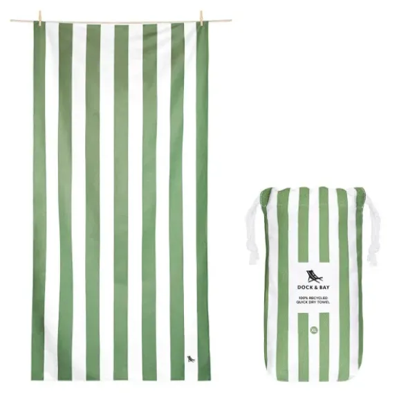 Strand- und Badetuch grün-weiß gestreift - XL Handtuch 200 x 90 cm mit Beutel, schnelltrocknend & leicht
