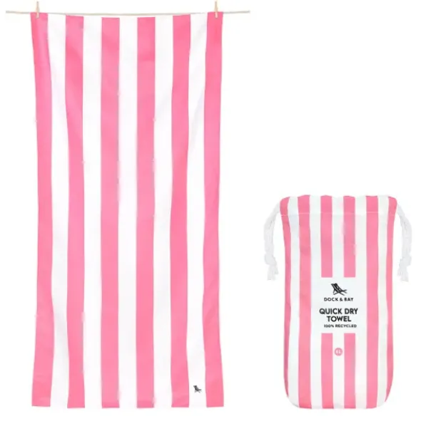 Strand- und Badetuch pink-weiß gestreift - XL Handtuch 200 x 90 cm mit Beutel, schnelltrocknend & leicht