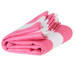 Strand- und Badetuch pink-weiß gestreift - XL Handtuch 200 x 90 cm mit Beutel, schnelltrocknend & leicht
