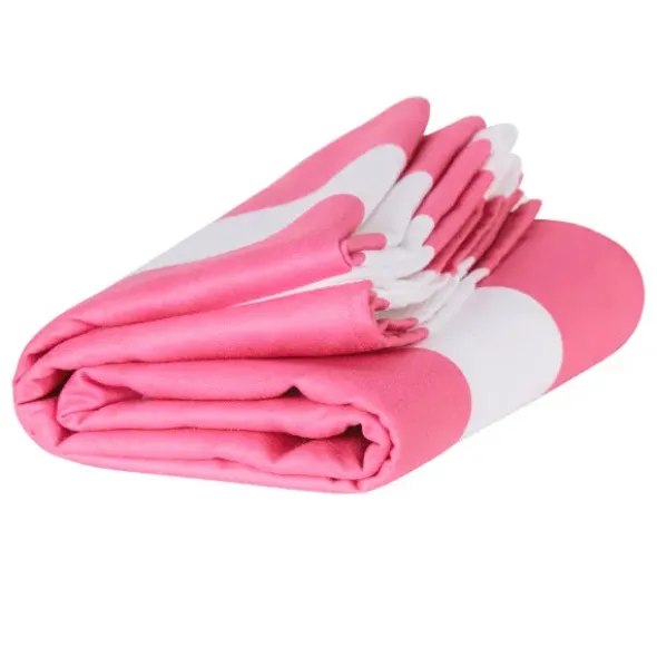 Strand- und Badetuch pink-weiß gestreift - XL Handtuch 200 x 90 cm mit Beutel, schnelltrocknend & leicht
