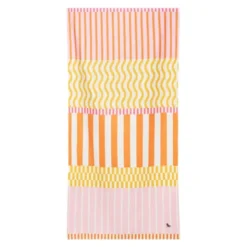 Strand- und Badetuch rosa-gelb-orange gestreift - XL Handtuch 200 x 90 cm mit Beutel, schnelltrocknend & leicht