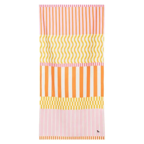 Strand- und Badetuch rosa-gelb-orange gestreift - XL Handtuch 200 x 90 cm mit Beutel, schnelltrocknend & leicht