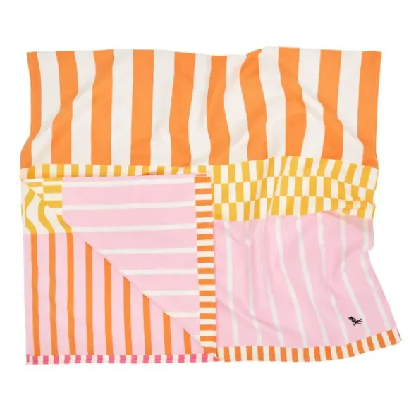 Strand- und Badetuch rosa-gelb-orange gestreift - XL Handtuch 200 x 90 cm mit Beutel, schnelltrocknend & leicht