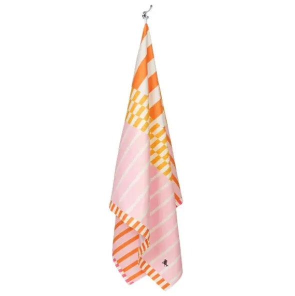Strand- und Badetuch rosa-gelb-orange gestreift - XL Handtuch 200 x 90 cm mit Beutel, schnelltrocknend & leicht