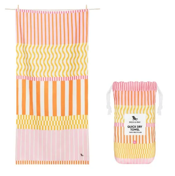 Strand- und Badetuch rosa-gelb-orange gestreift - XL Handtuch 200 x 90 cm mit Beutel, schnelltrocknend & leicht