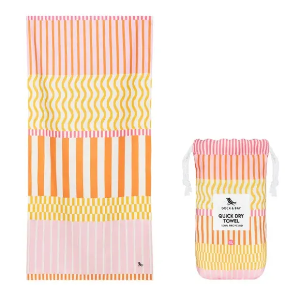 Strand- und Badetuch rosa-gelb-orange gestreift - XL Handtuch 200 x 90 cm mit Beutel, schnelltrocknend & leicht