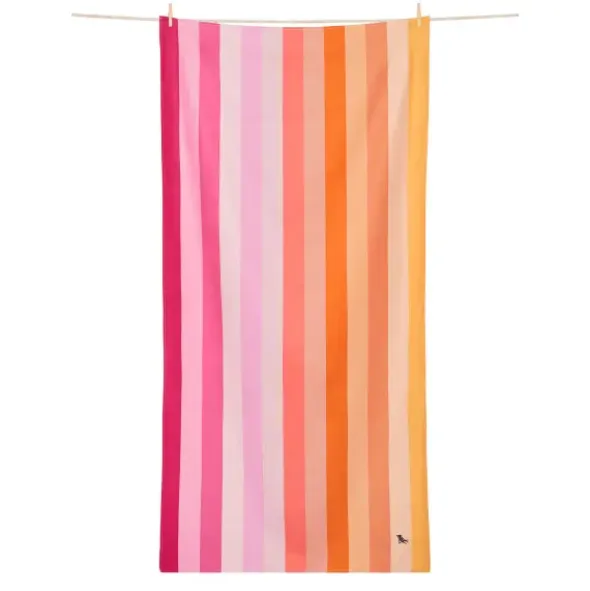 Strand- und Badetuch rosa-orange gestreift - XL Handtuch 200 x 90 cm mit Beutel, schnelltrocknend & leicht