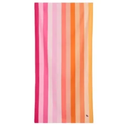Strand- und Badetuch rosa-orange gestreift - XL Handtuch 200 x 90 cm mit Beutel, schnelltrocknend & leicht