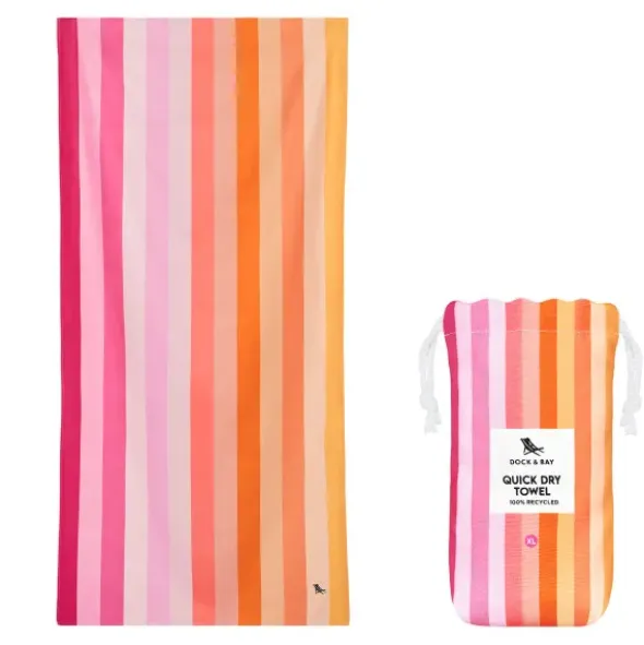 Strand- und Badetuch rosa-orange gestreift - XL Handtuch 200 x 90 cm mit Beutel, schnelltrocknend & leicht