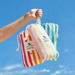 Strand- und Badetuch XL 200 x 90 cm mit Beutel - schnelltrocknend & leicht, bunt gestreift