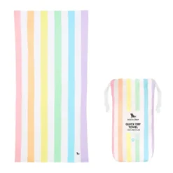 Strand- und Badetuch XL 200 x 90 cm mit Beutel - schnelltrocknend & leicht, bunt gestreift