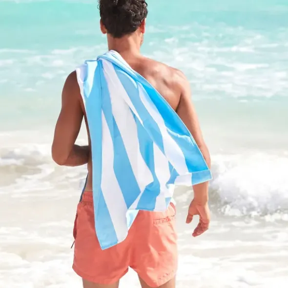 Strand- und Badetuch XL 200 x 90 cm mit Beutel - schnelltrocknend & leicht, blau-weiß gestreift