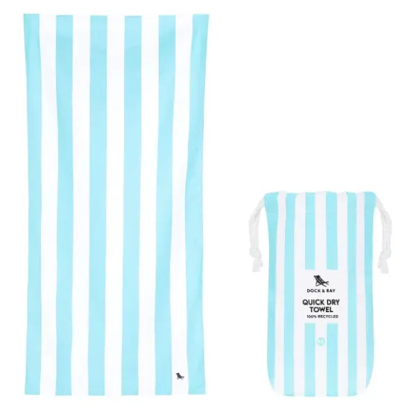 Strand- und Badetuch XL 200 x 90 cm mit Beutel - schnelltrocknend & leicht, blau-weiß gestreift