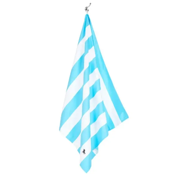 Strand- und Badetuch XL 200 x 90 cm mit Beutel - schnelltrocknend & leicht, blau-weiß gestreift