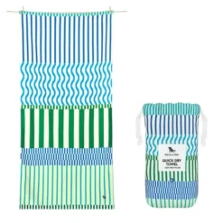 Strand- und Badetuch XL 200 x 90 cm mit Beutel - schnelltrocknend & leicht, blau-grün-türkis gestreift