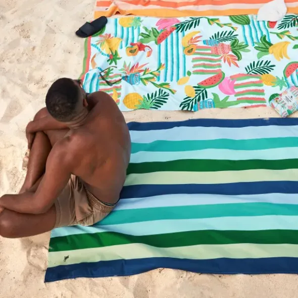 Strand- und Badetuch XL 200 x 90 cm mit Beutel - schnelltrocknend & leicht, blau-grün gestreift