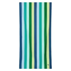 Strand- und Badetuch XL 200 x 90 cm mit Beutel - schnelltrocknend & leicht, blau-grün gestreift