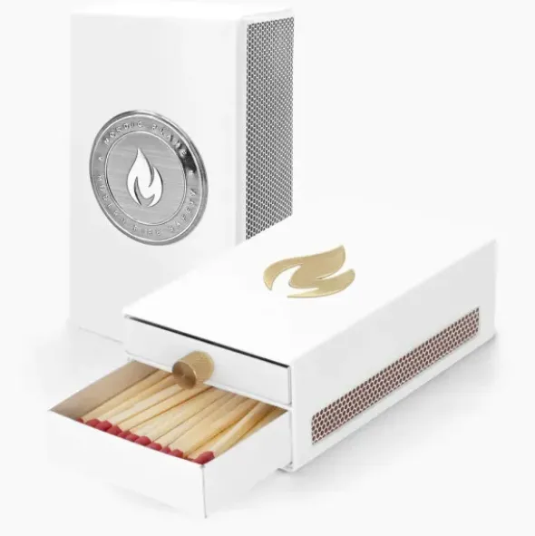Streichholzbox Metall mit Schublade & Zündhölzer groß - MATCHBOX weiß