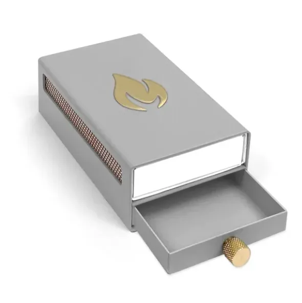 Streichholzbox Metall mit Schublade & Zündhölzer groß - MATCHBOX grau