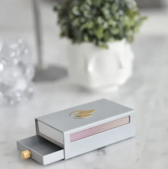 Streichholzbox Metall mit Schublade & Zündhölzer groß - MATCHBOX grau