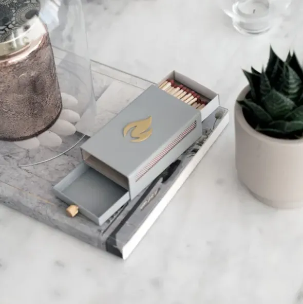 Streichholzbox Metall mit Schublade & Zündhölzer groß - MATCHBOX grau