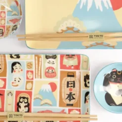 Sushi Set Japan Glücksbringer – 6-teiliges Porzellan Geschirr für 2 Personen