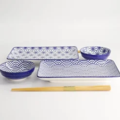 Sushi Set Wellen & Sterne – 6-teiliges Porzellan Geschirr für 2 Personen