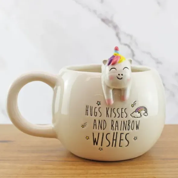 Tasse Einhorn / Kaffeebecher UNICORN MUG mit Spruch und aufgesetztem 3D Einhorn