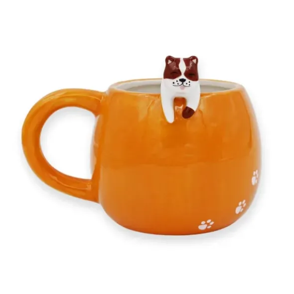 Tasse Hund DOG MUG, Keramik orange mit aufgesetztem 3D Hund
