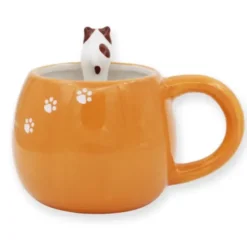 Tasse Hund DOG MUG, Keramik orange mit aufgesetztem 3D Hund