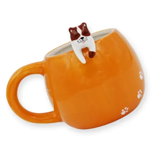Tasse Hund DOG MUG, Keramik orange mit aufgesetztem 3D Hund
