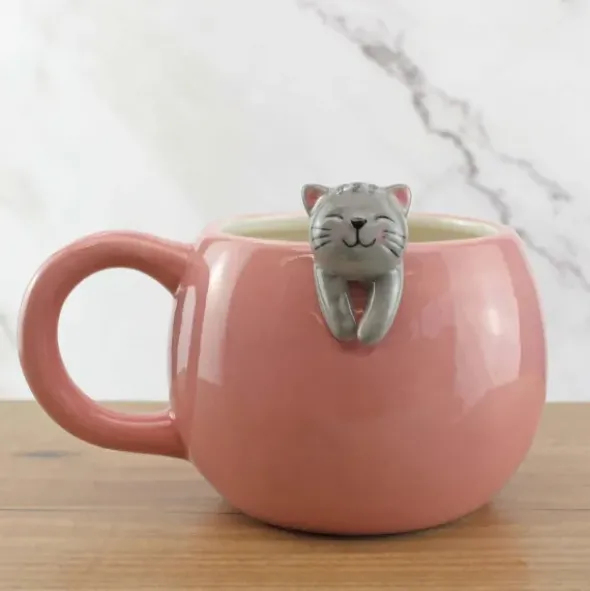 Tasse Katze / Kaffeebecher CAT MUG mit aufgesetzter 3D Katze